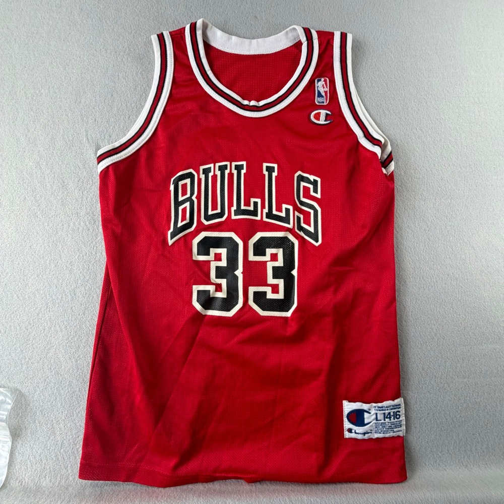 Champion Scottie‎ Pippen Jersey Youth L Red Chicago Bulls 33 Vintage Basketball